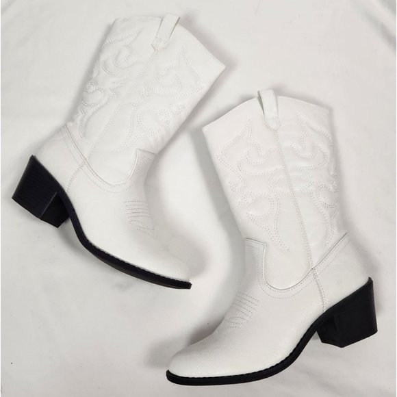 Charles Albert Shoes - Charles Albert Sz. 8 White Vegan Leather Mid Calf Wester Cowboy Boots NWT